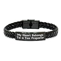 Tax Preparer Gifts: Cute My Heart Belongs To A Tax Preparer Braided Leather Bracelet Gifts for Mother's Day