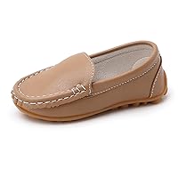 SOFMUO Boys Girls Leather Loafers Slip-On Oxford Flats Boat Dress Schooling Daily Walking Shoes(Toddler/Little Kids)