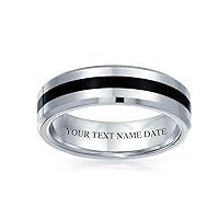 Bling Jewelry Personalized Black Silver Two Tone Stripe Couples Titanium Wedding Band Rings Men Women Comfort Fit 6MM Custom Engraved