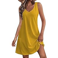 Sun Dresses for Women 2024 Sundress with Pockets Boho Beach Dress Floral T-Shirts Dress V Neck Loose Tank Dresses