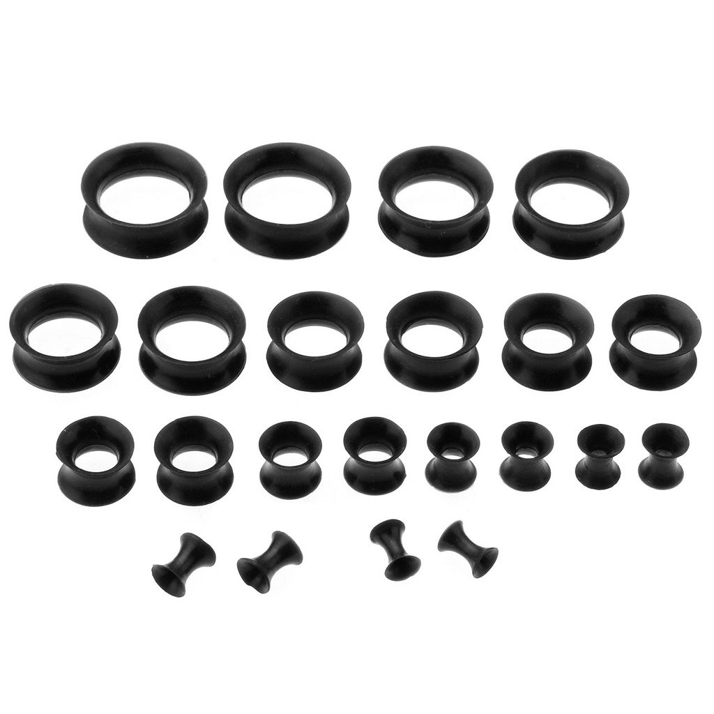 PiercingJ 22pcs 8G-3/4 Ultra Thin Silicone Double Flared Flexible Tunnel Ear Stretching Plug Gauge Kit - 11 Pairs