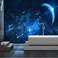 Blue Starry Sky Wall Murals, Modern Nature 3D Wall Mural Wallpaper for Bedroom Walls, Wall Stickers Decals Good Breathability Apply to Bathroom Kitchen W143.70