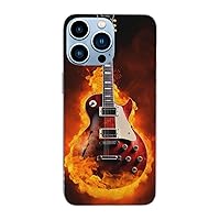 Rock Guitar in Burning Printed Clear Case for iPhone 13 Pro Max Case 6.7 Inch - Shockproof Phone Case Cover with Wireless Fast Charging, Not Yellowing