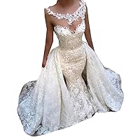 Beach Appliques Sequins Lace up Corset Bridal Gowns Detachable Train Mermaid Wedding Dresses for Bride