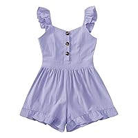 Valphsio Girls Solid Sling Jumpsuits Rompers Flutter Sleeve Button Shorts Overall