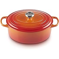 Le Creuset 6 3/4 Qt. Signature Oval French Oven w/Additional Engraved Personalized Stainless Steel Knob - Flame
