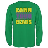 Mardi Gras Earn Your Beads Funny Mens Long Sleeve T Shirt Irish Green X-LG