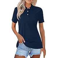 Mother's Day Stylish Hem Shirts Womans Club Short Sleeve V-Neck Cotton Blouse Ladies Loose Fit Coloured Comfortable Blue S