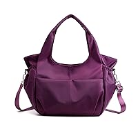 Women's Waterproof Nylon Shoulder Bag Large Capacity Handbag Women Tote Bag (Color: Purple, Size: 13.0 x 4.7 x 12.6 inches (33 x 12 x 32 cm)