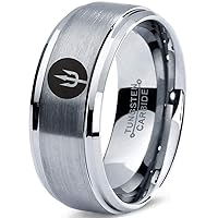Trident Weapon Spear Ring - Tungsten Band 8mm - Men - Women - 18k Rose Gold Step Bevel Edge - Yellow - Grey - Blue - Black - Brushed - Polished - Wedding - Gift Dome Flat