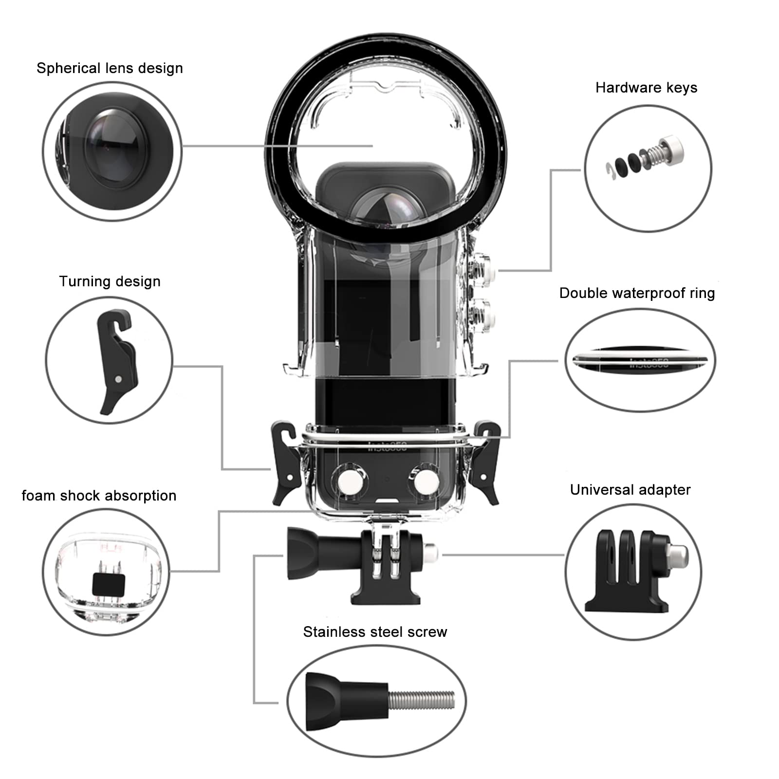 HUAYUWA 30M Dive Case with Silicon Lens Cap for Insta360 X3 Action Camera Waterproof Case with Bracket Accessories 98FT Underwater Photography Housing for Insta 360 One X3 Diving Case