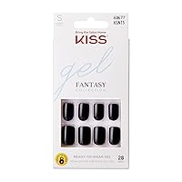 KISS Gel Fantasy Press On Nails, Nail glue included, Aim High', Black, Short Size, Squoval Shape, Includes 28 Nails, 2g Glue, 1 Manicure Stick, 1 Mini File, 1 Adhesive Tab