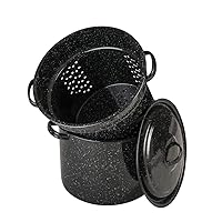 7.5 Qt 3 Piece Multiuse Pasta Pot Set, Strainer Pot with lid. (Speckled Black) Seafood, Soups, Sauce, Large Capacity. Easy to Clean. Dishwasher Safe.