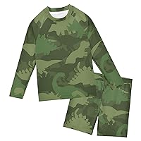 Camouflage Blue Dinosaur Boys Rash Guard Sets Long Sleeve Swimsuit with Elastic Shorts Summer Clothes Outfits