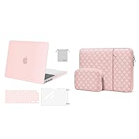 MOSISO Compatible with MacBook Pro 14 inch Case 2023-2021 M2 A2779 A2442 M1, Plastic Hard Shell Case&Square Quilted Vertical Sleeve Bag&Keyboard Cover&Screen Protector&Storage Bag, Chalk Pink