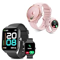Smart Watch for Women Men, Pink & Black, Fitness Watch iOS Android Compatible, Activity Tracker with Heart Rate/Sleep Monitor/Step Calorie Counter