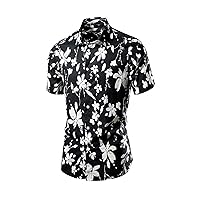 Mens Hawaiian Shirt Vintage Floral Print Short Sleeve Button Down Shirt Slim Fit Casual Dress Shirts Summer Beach Shirt