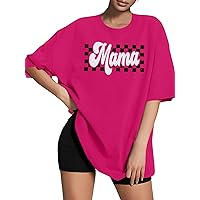 KIDDAD Women's 2024 Trendy Mama Shirt Short Sleeve Oversized Graphic Tee Loose Fit Cute T Shirts