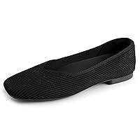 Arromic Black Flats Shoes for Women, Square Toe Ballet Flats Shoes, Washable Comfortable Knit Flats for Women, Soft Slip on Black Flats for Dressy Wedding Work Office Casual