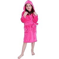 Hooded Herringbone Girl's Fleece Soft Spa Kimono Long Robe,Kids Comfy Sleepwear Bathrobe