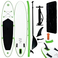 vidaXL Inflatable Stand Up Paddleboard Set with Aluminum Oar, High Pressure Pump, Repair Kit, and Carrying Bag - Green and White