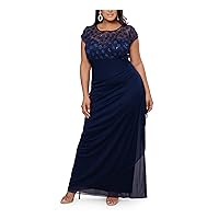 Xscape Womens Plus Floral Gathered Evening Dress Navy 18W