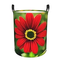 Red Flower Circular Hamper â€“ Tall Printed Round Laundry Basket â€“ Perfect for Laundry, Storage, and Organizing