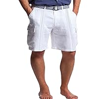 Mens Casual Boho Beach Cargo Shorts Linen Summer Relaxed Fit Lightweight Twill Work Dress Shorts Multipockets Lace Walk Short