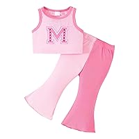Toddler Baby Bell Bottoms Outfit Girl Summer Cute Letter Print Tank Tops Flared Pants Clothes Set Sleeveless Crop Tops 2pcs