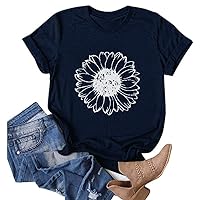 Womens Sunflower Cute T-Shirts Summer Tops Plus Size Casual Short Sleeve Crew Neck Graphic Tees Tunic Loose Blouses