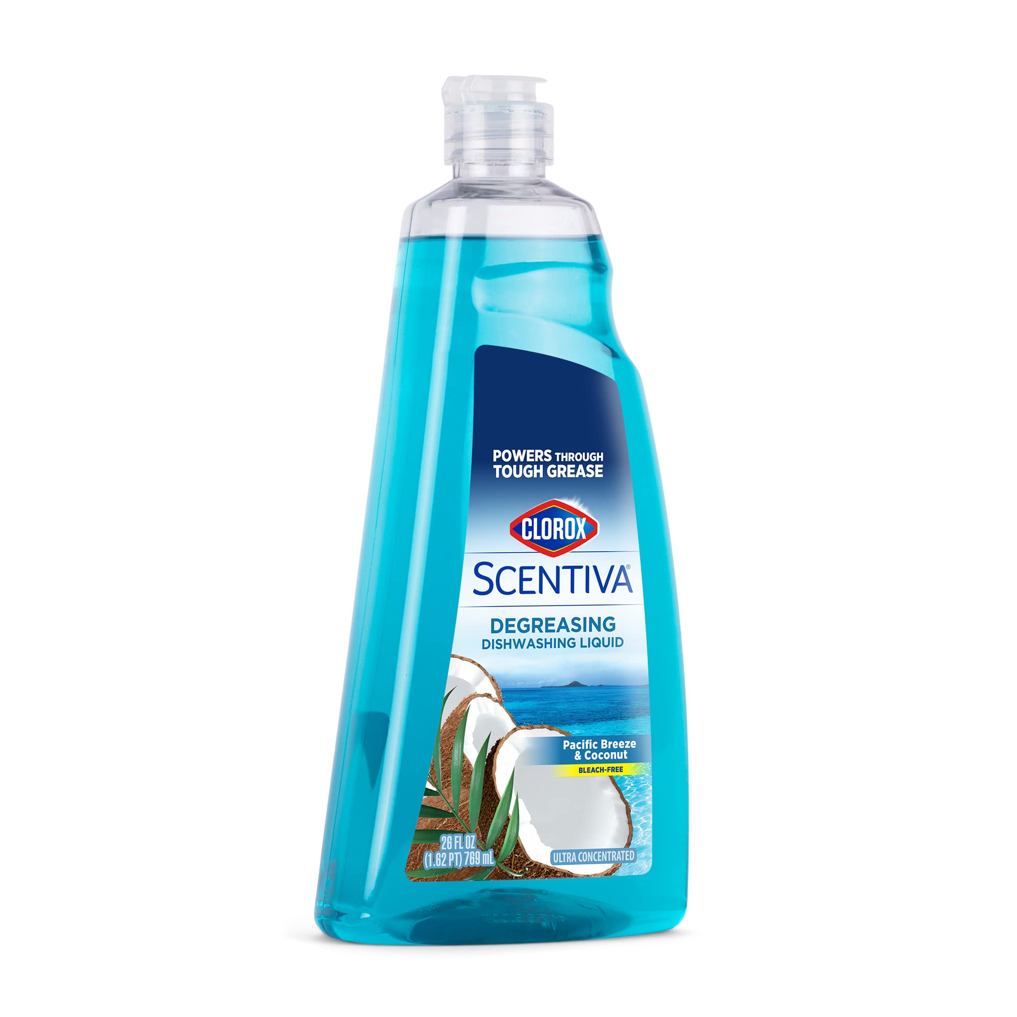 Clorox Scentiva Dishwashing Liquid Soap | Smells Great and Cuts Through Grease FAST | Quick Rinsing Formula Washes Away Germs | A Powerful Clean You Can Trust, Pacific Breeze & Coconut, 26 Oz