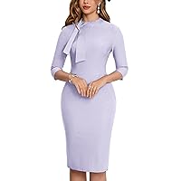 MUXXN Women's Brief Mock Neck 3/4 Sleeves Bodycon Fitted Pencil Vintage Style Dresses Lavender Purple S