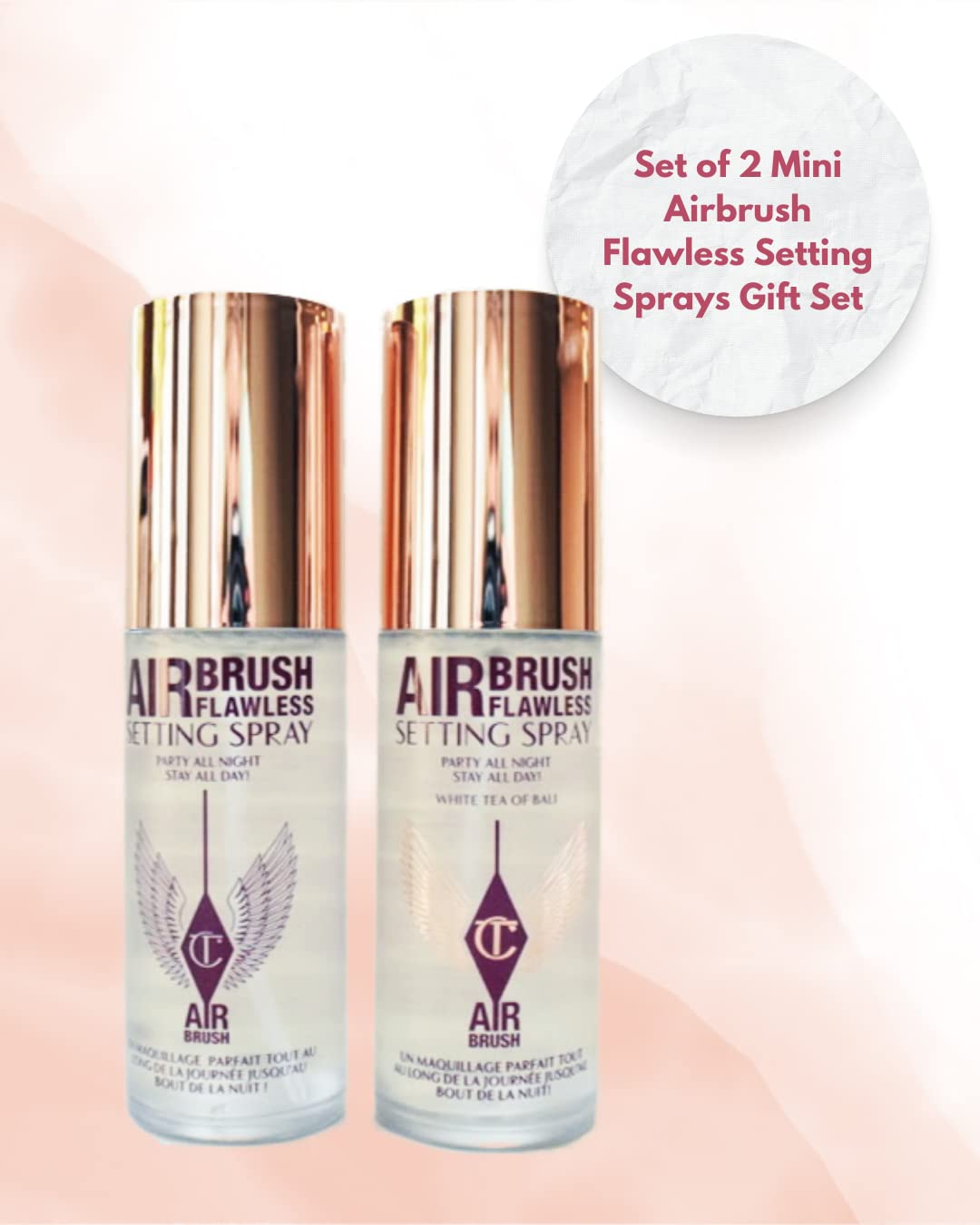 Charlotte Tilbury Setting Spray Duo Airbrush Flawless, Travel Size Gift Set::Original & White Tea of Bali Scented, Clear