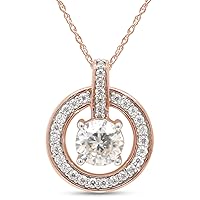 SAVEARTH DIAMONDS 1 1/4 Carat 6.5MM Round Cut Lab Created Moissanite Diamond Circle Drop Pendant Necklace In 14K Gold Over Sterling Silver With 18