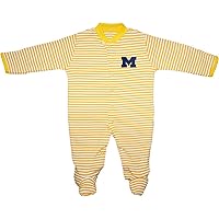 University of Michigan Wolverines Block M Striped Footed Baby Romper