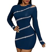 Dresses for Curvy Women Party Casual Sexy with Sleeves Loose Fit Round Neck Night Elegant Cut Out Petite with Diamond