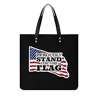 I Proudly Stand for The Flag PU Leather Tote Bag Top Handle Satchel Handbags Shoulder Bags for Women Men
