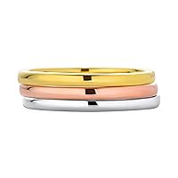 Tri Color Simple Stacking Couples Polished Three Triple Wedding Band Ring Set For Women Men 14K Yellow Rose Gold Plated .925 Sterling Silver
