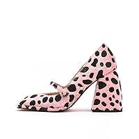 Round Toe Thick Heel Buckle Leopard