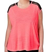 Designer Womens Activewear Plus Size Mesh Trim T-Shirt Color Pink/Black Size 2X