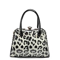 Kitise Womens Leopard Sprint Glossy Patent Leather Diamanti Studded Large Shopper Handbag Shoulder Bag