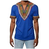 Men Henley Shirt,Mens African Dashiki T Shirt Tribal Floral Print V Neck Shirts Tops Ethnic Print Short Sleeve Tee