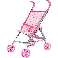 Dream Collection, Doll Stroller - Metal Fold Up and Down Umbrella Stroller for Realistic Pretend Play, Pink - 23”