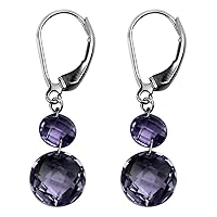 Carillon Stylish Amethyst Natural Gemstone Round Shape Drop Dangle Wedding Earrings 925 Sterling Silver Jewelry