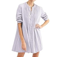 R.Vivimos Women's Tunic Dress Fall Cotton Button Down Long Sleeves Casual Mini Shirt Dress