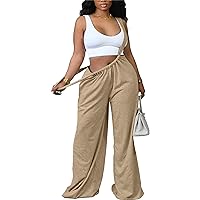 Womens Suspender Overalls Loose Fit High Waisted Tie Back Wide Leg Pants Casual Jumpsuit Romper