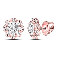 10kt Two-tone Gold Womens Round Diamond Flower Halo Cluster Earrings 1 Cttw