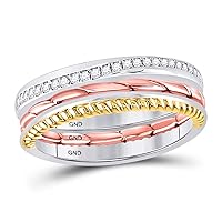 The Diamond Deal 10kt Tri-Tone Gold Womens Round Diamond 3-Piece Stackable Band Ring Set 1/6 Cttw