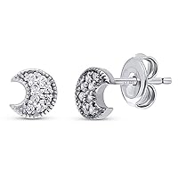 Crescent Moon Stud !! Platinum Plated White Gemstone 925 Sterling Silver Dailywear Earring