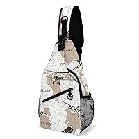 Vintage Air Route World Map Crossbody Sling Backpack Multipurpose Chest Bag Casual Shoulder Bag Travel Hiking Daypack